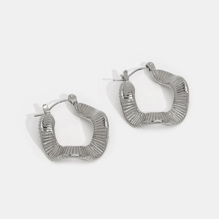 Geometric Wave Silver Hoops