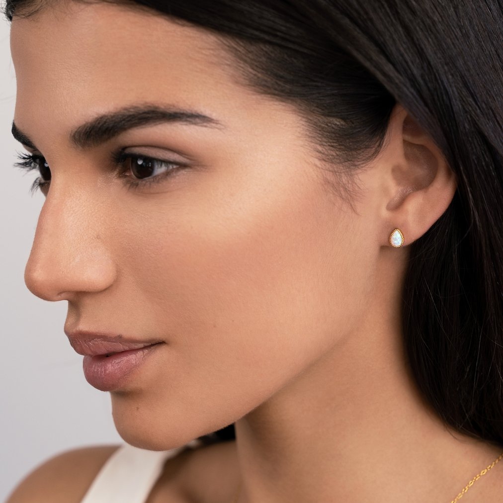 Golden Drop Opal Stone Earrings