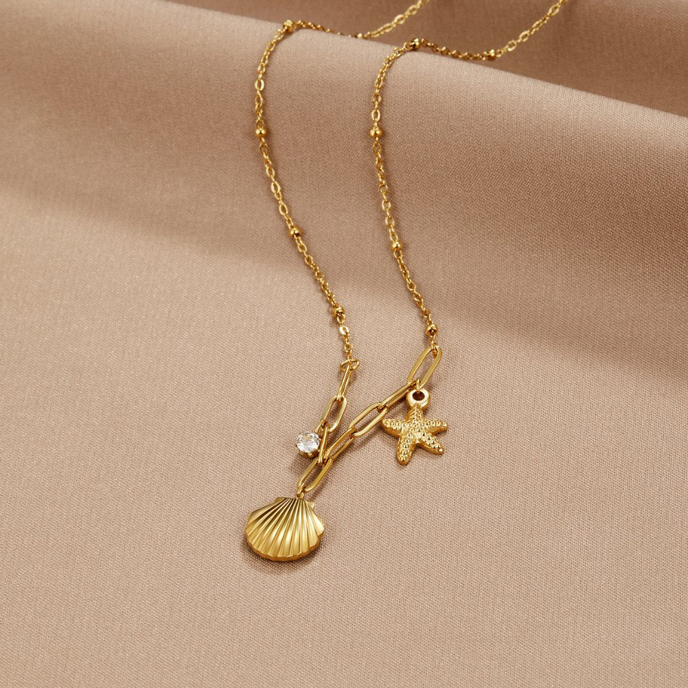 Golden Shell and Starfish Necklace