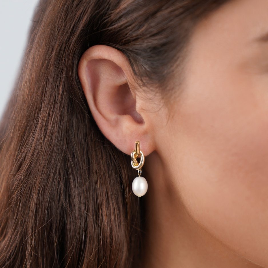 Knotete Gold and Freshwater Pearl Earrings