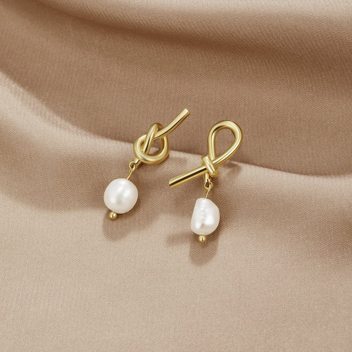 Knotete Gold and Freshwater Pearl Earrings