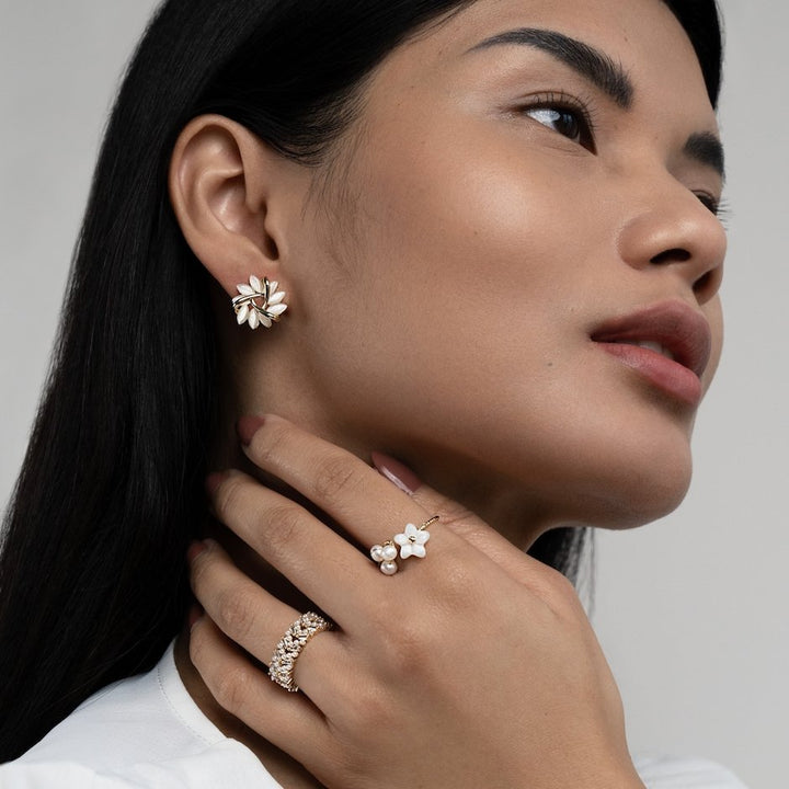 Opal Flower Silver Earrings